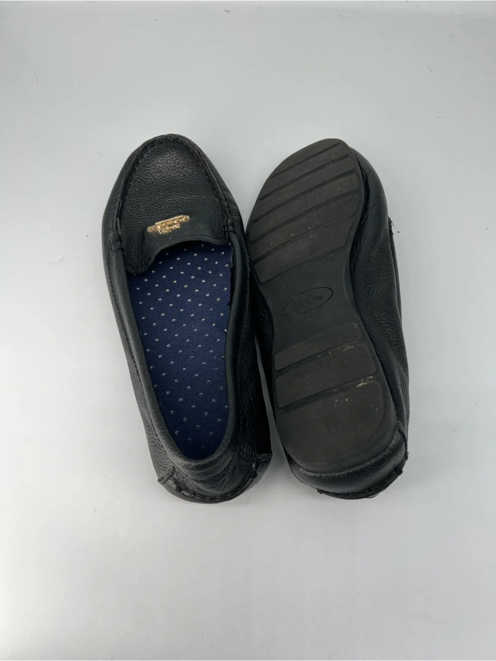 Coach women’s Black Leather Loafers with Gold Logo size 7